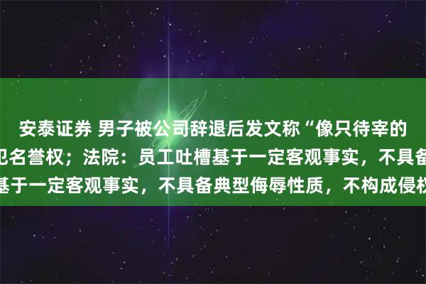 安泰证券 男子被公司辞退后发文称“像只待宰的羔羊”，公司起诉其侵犯名誉权；法院：员工吐槽基于一定客观事实，不具备典型侮辱性质，不构成侵权